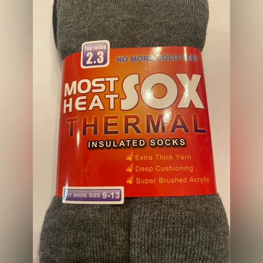 Most Heat Sox Thermal‎ Insulated Socks Adult Unisex Fit Shoe Size 9 - 13